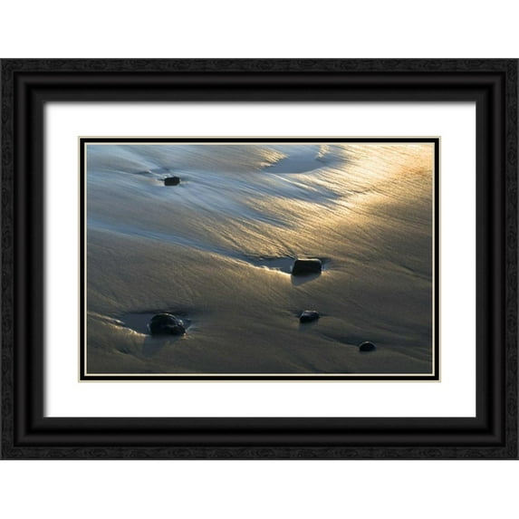 Rotenberg, Nancy 14x11 Black Ornate Wood Framed with Double Matting Museum Art Print Titled - OR, Beach sand and rocks at sunset on shoreline
