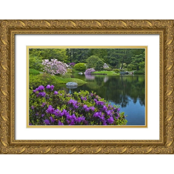 Rotenberg, Nancy 14x11 Gold Ornate Wood Framed with Double Matting Museum Art Print Titled - Maine, Northeast Harbor Garden pond scenic