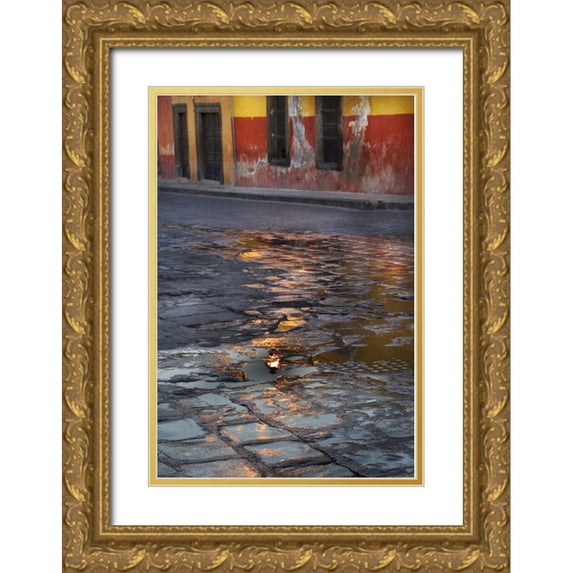Rotenberg, Nancy 17x24 Gold Ornate Wood Framed with Double Matting Museum Art Print Titled - Mexico Cobblestone street with water reflections