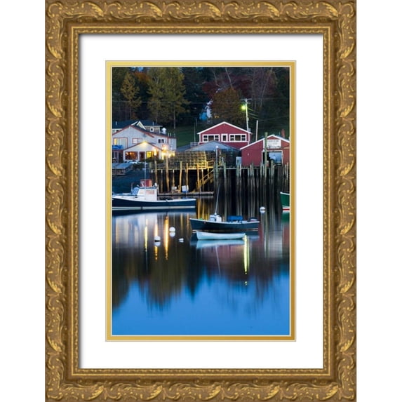 Rotenberg, Nancy 17x24 Gold Ornate Wood Framed with Double Matting Museum Art Print Titled - USA, Maine, Bernard Bernard harbor at twilight