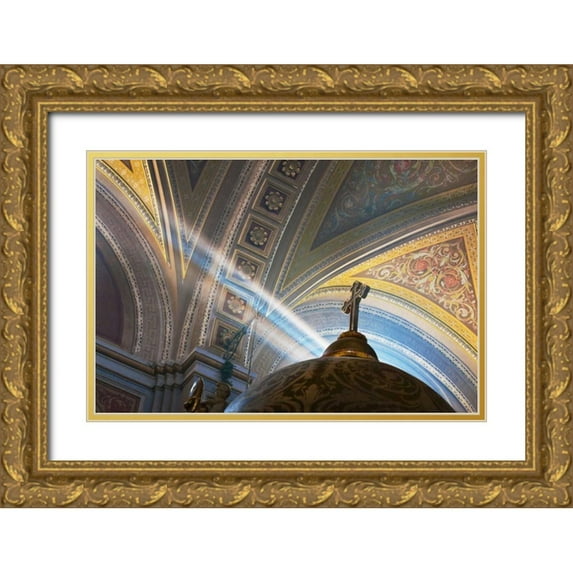 Rotenberg, Nancy 24x17 Gold Ornate Wood Framed with Double Matting Museum Art Print Titled - Mexico, Morelia Rays into Roman Catholic church