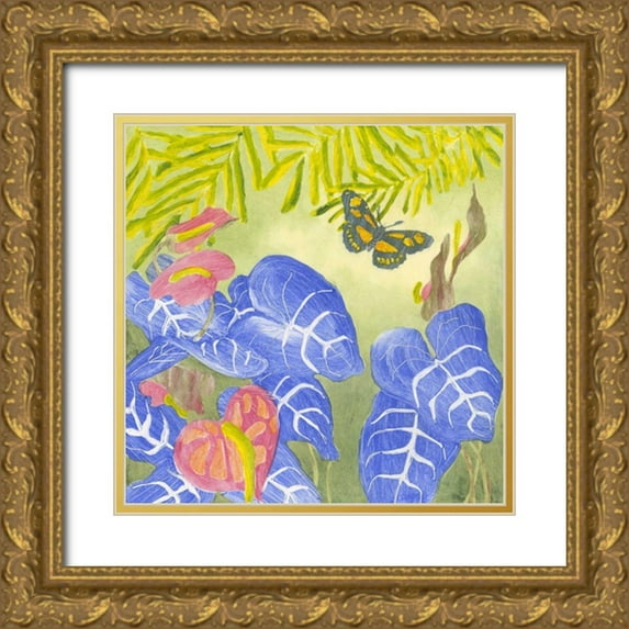 Roth, Carolyn 15x15 Gold Ornate Wood Framed with Double Matting Museum Art Print Titled - Tropical Monotype III