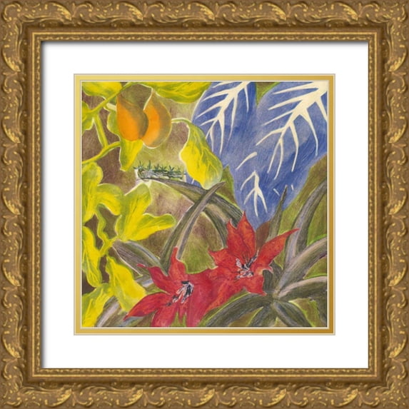Roth, Carolyn 20x20 Gold Ornate Wood Framed with Double Matting Museum Art Print Titled - Tropical Monotype I