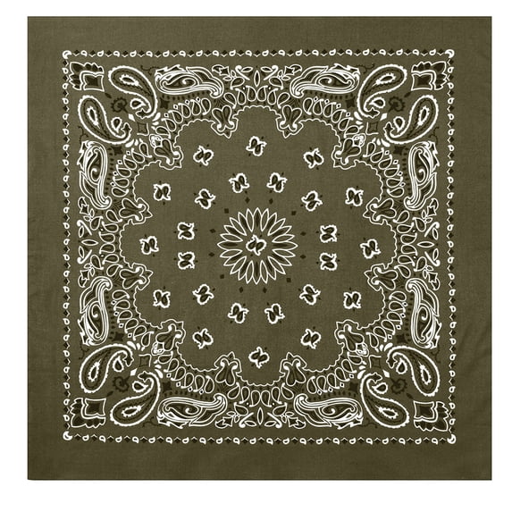 Rothco 2779 22 x 22 in. Trainmen Paisley Bandana, Olive Drab