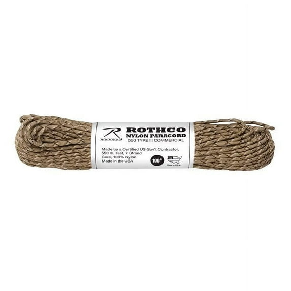 Rothco 550lb Type III Nylon Camo Paracord, 6-Color Desert Camo 100'