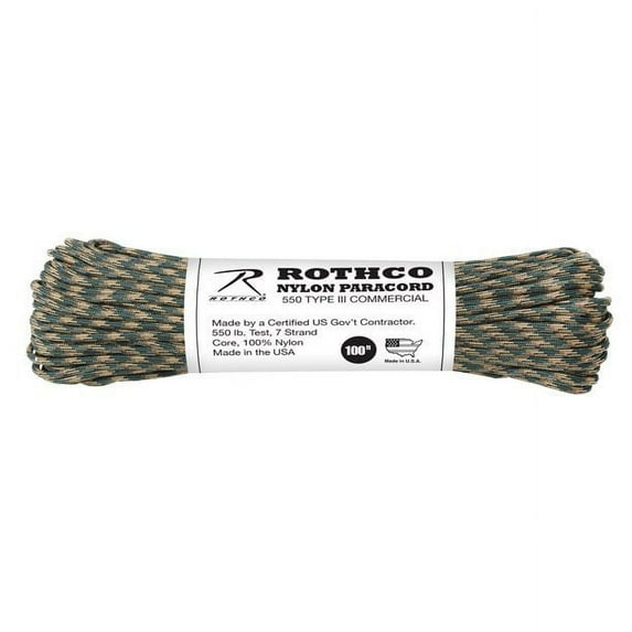 Rothco 550lb Type III Nylon Camo Paracord, Woodland Camo 100'