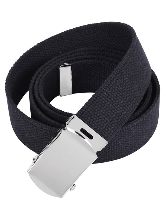 64 Inch Military Color Web Belts - Black, Chrome Buckle
