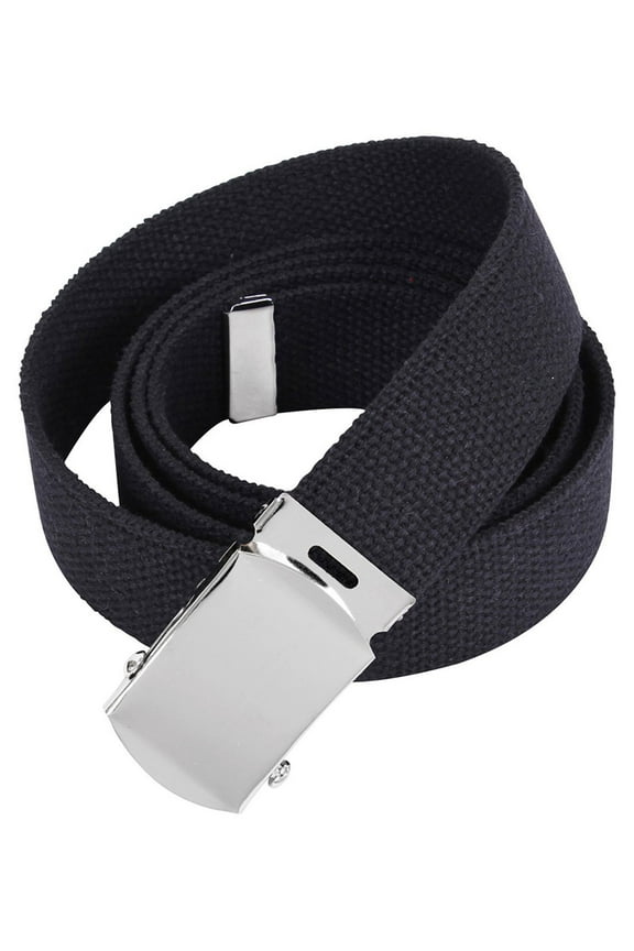64 Inch Military Color Web Belts - Black, Chrome Buckle