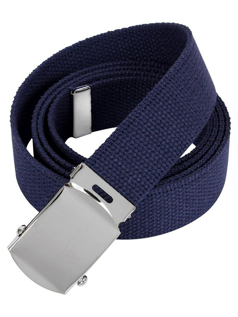 Rothco 64 Inch 100% Cotton Military Web Belts - Navy Blue, Chrome