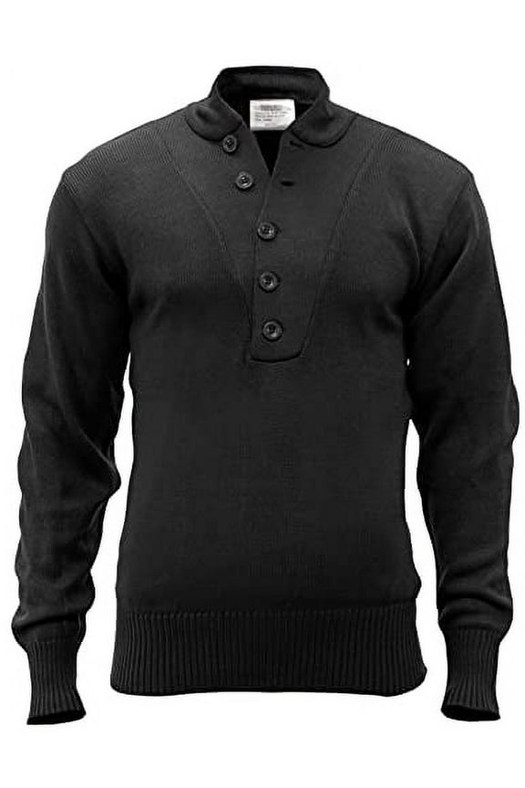 6545 Men G.I. Style 5-Button Long Sleeve Sweater Shirt, Black - Medium