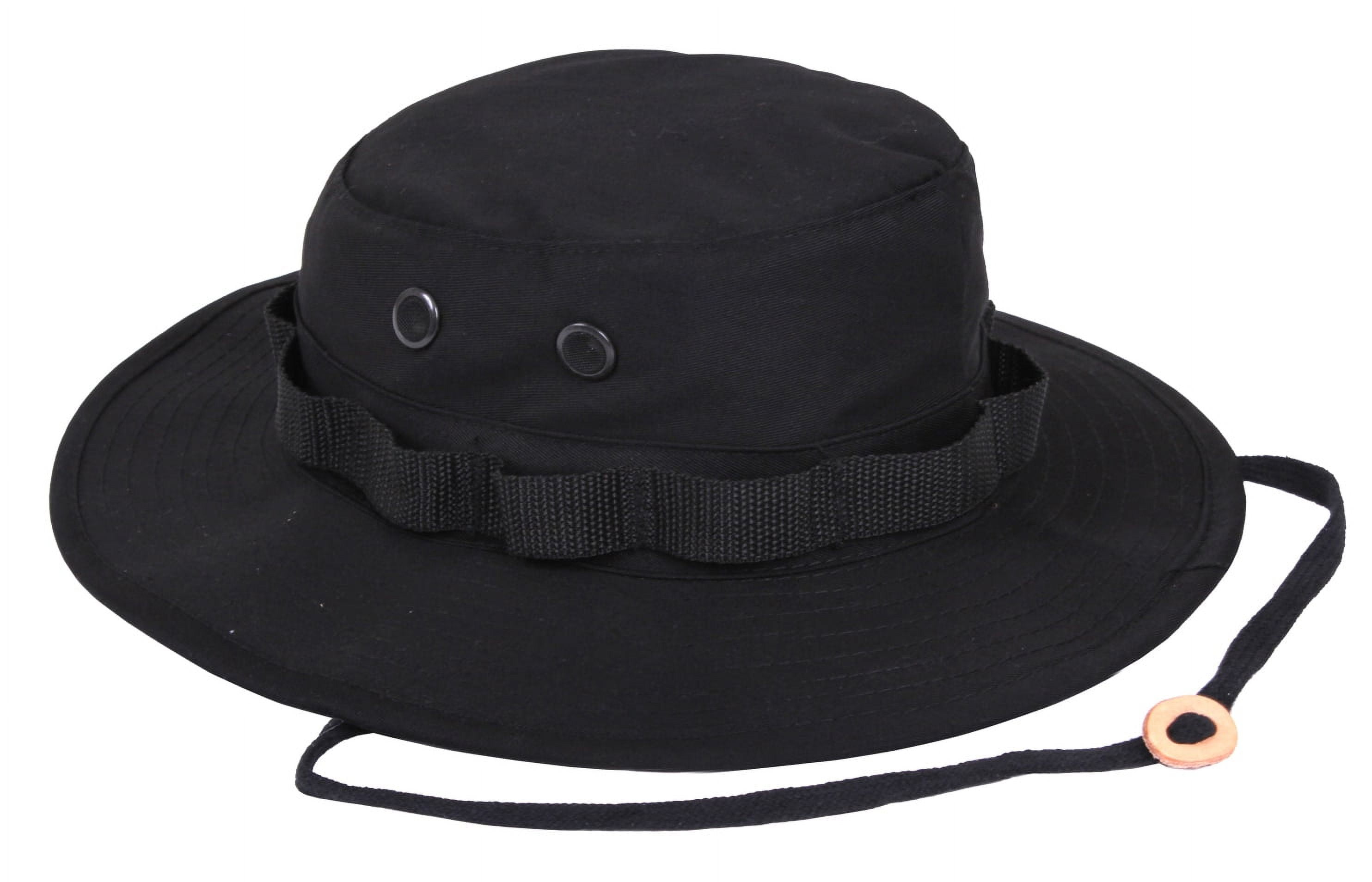 Black Cotton Blend Boonie Hat with Adjustable Chin Strap