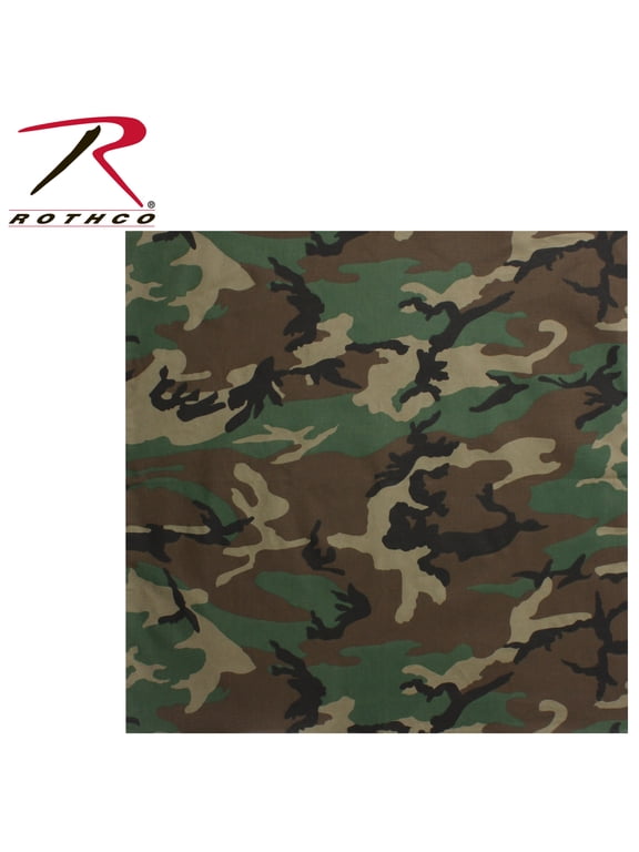 Camouflage 100% Cotton Bandana, Woodland Camo, 22" x 22"