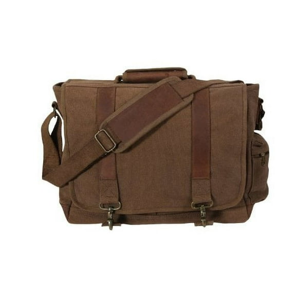 Rothco 11200 Vintage Canvas Pathfinder Laptop Bag with Leather Accents, Earth Brown