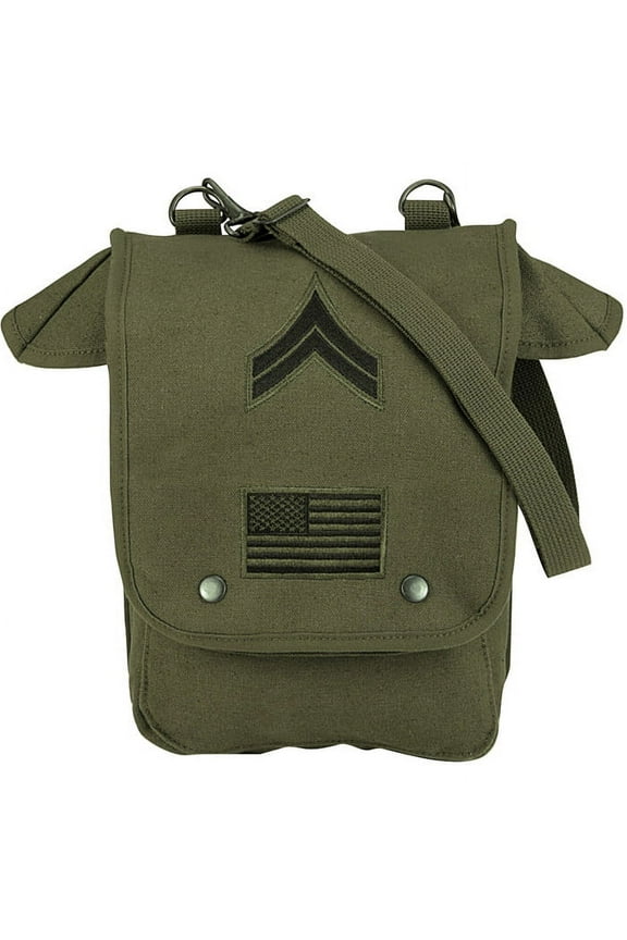 10254 Canvas Map Case Shoulder Bag with Military Patches, Olive Drab