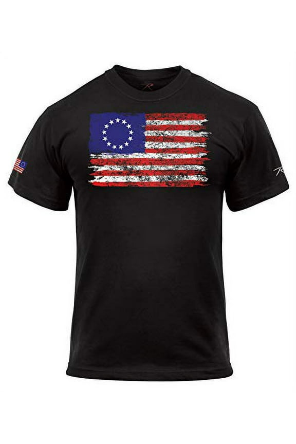 19357 Men Colonial Betsy Ross Flag Short Sleeve T-Shirt, Black - Small