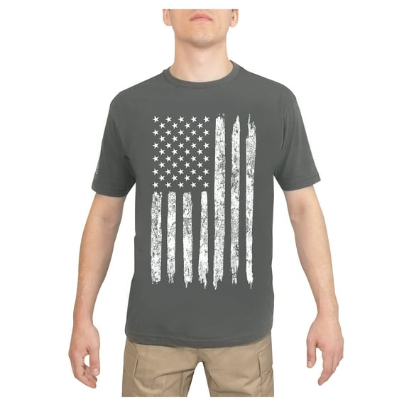Rothco Distressed US Flag Athletic Fit T-Shirt, Charcoal Grey, 2XL