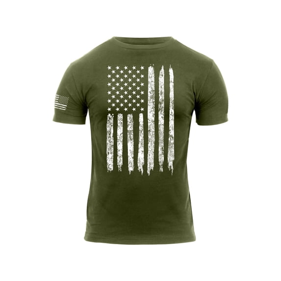 Rothco Distressed US Flag Athletic Fit T-Shirt, Olive Drab, L