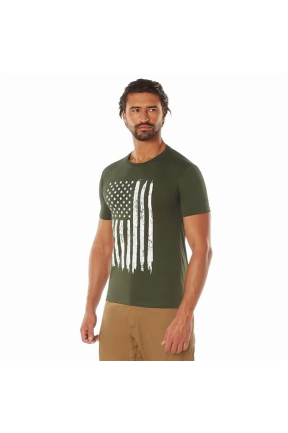 Distressed US Flag Athletic Fit T-Shirt, Olive Drab, M