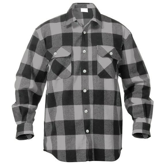 Rothco Extra Heavyweight Buffalo Plaid Flannel Shirt, Grey Plaid, 3XL