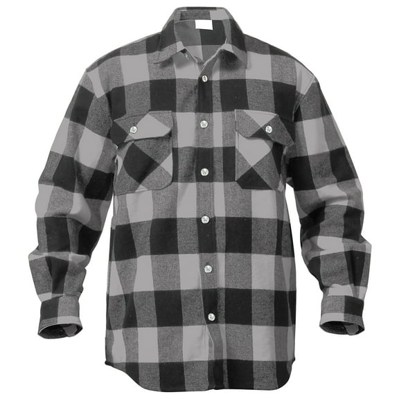 Rothco Extra Heavyweight Buffalo Plaid Flannel Shirt, Grey Plaid, 4XL