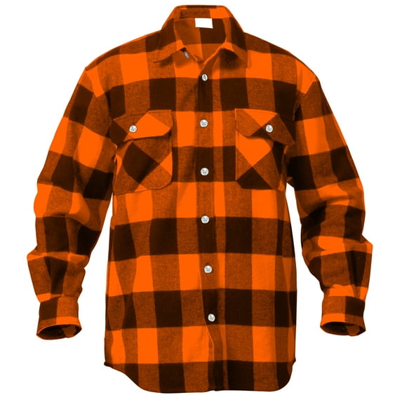 Rothco Extra Heavyweight Buffalo Plaid Flannel Shirt, Orange Plaid, XL