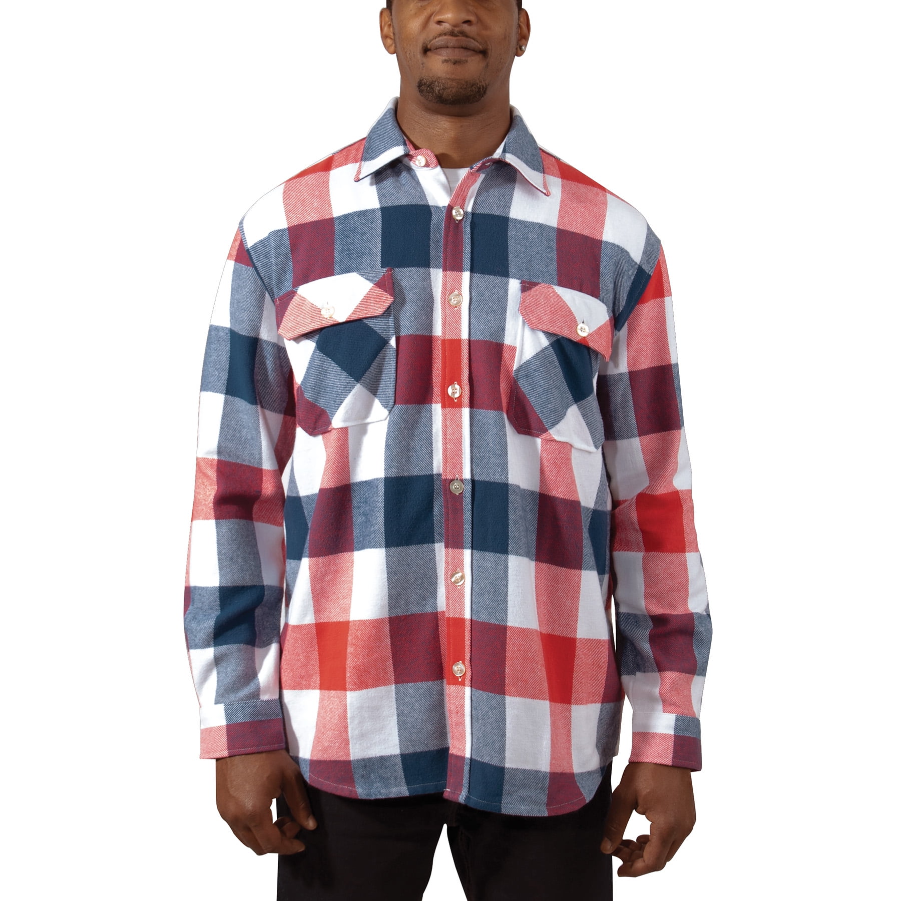 Red and blue store plaid shirt outfit