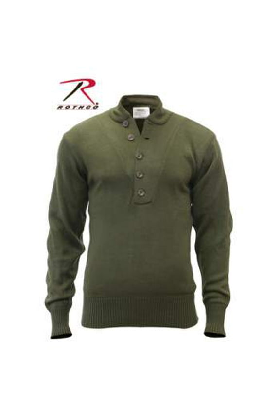 6542 Men G.I. Style 5-Button Long Sleeve Sweater Shirt, Olive Drab - Large
