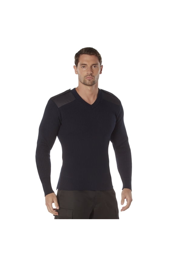 G.I. Style Acrylic V-Neck Sweater,Navy Blue,S
