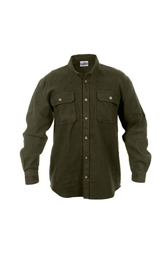 14446 Men Heavy Weight Solid Flannel Long Sleeve Shirt, Olive Drab - Extra Large
