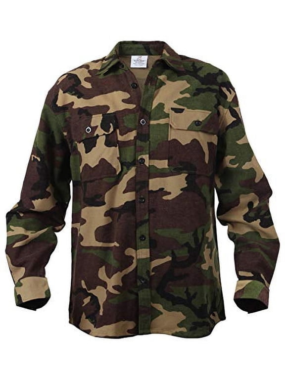 12321 Extra Heavyweight Camo Flannel Long Sleeve Shirt, Woodland Camo - Medium
