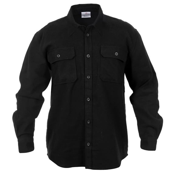 Rothco 14441 Men Heavy Weight Solid Flannel Long Sleeve Shirt, Black - 2XL