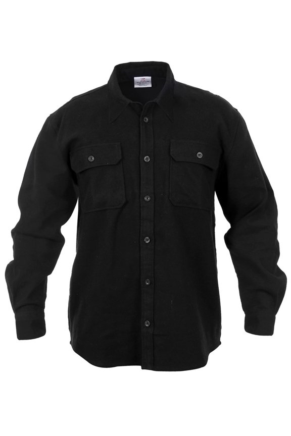 14441 Men Heavy Weight Solid Flannel Long Sleeve Shirt, Black - 2XL