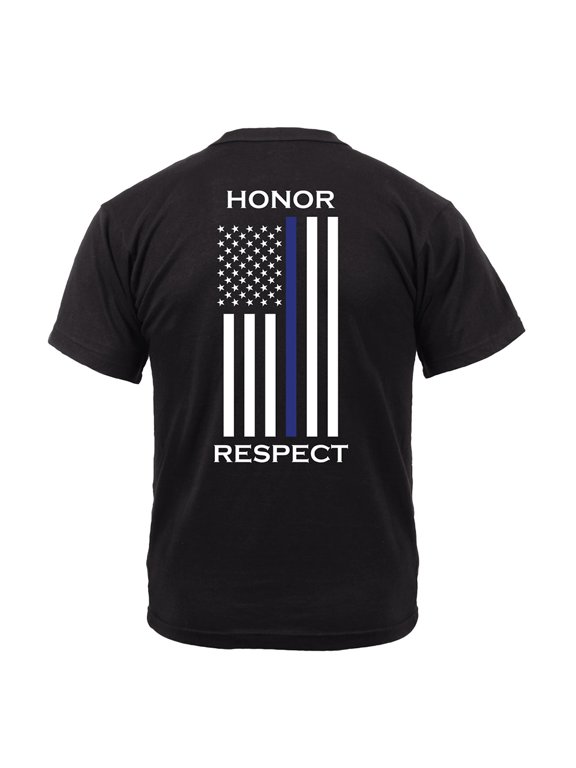 Honor and Respect 2-Sided Thin Blue Line Flag T-Shirt - Black, 2XL