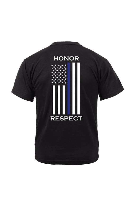 19406 Honor & Respect 2-Sided Thin Blue Line Flag Short Sleeve T-Shirt, Black - Medium