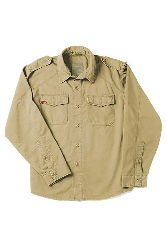 1378 Men Vintage Fatigue Long Sleeve Shirt, Khaki - Extra Small