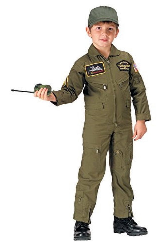 8244 Men Kids Flight Coverall with Patches, Olive Drab - Large