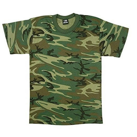 Rothco 8680 Men Kids Woodland Camo Heavyweight Short Sleeve T-Shirt - Medium