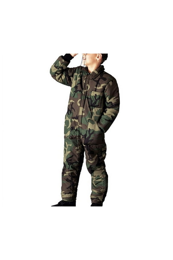 Kids Insulated Coverall, Woodland Camo, XS