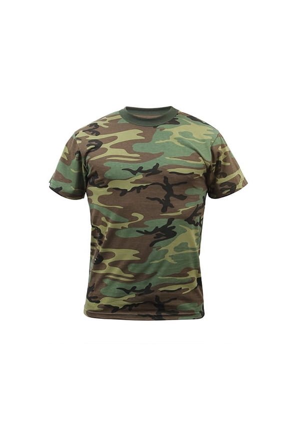 7380 Unisex Kids Camo Short Sleeve T-Shirt, Woodland Camo - Small