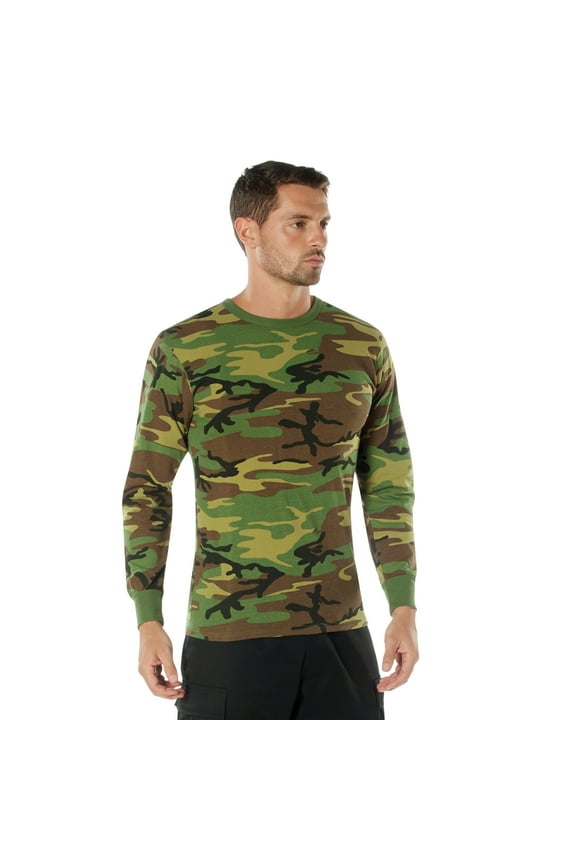 Long Sleeve Camo T-Shirt, Woodland Camo, XS