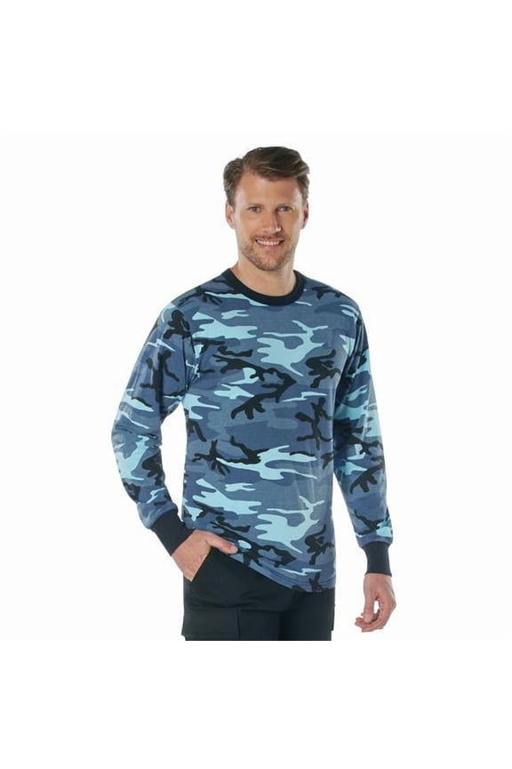Long Sleeve Color Camo T-Shirt,Sky Blue Camo