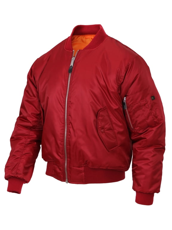 18102 Men MA-1 Flight Long Sleeve Jacket, Red - Medium