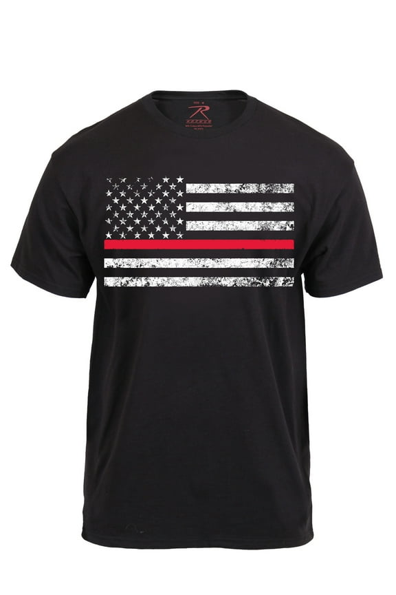 Men's Thin Red Line Flag Short Sleeve Tee, Black, Medium