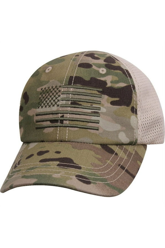 Multicam Tactical Mesh Back Cap with Embroidered US Flag