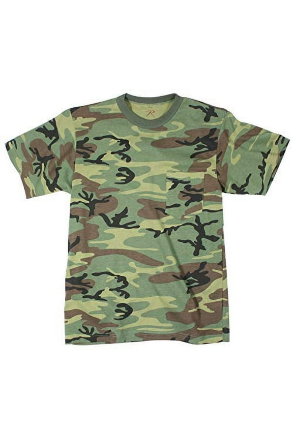 Rothco 7254 Men Woodland Camo Short Sleeve T-Shirt with Pocket - Medium