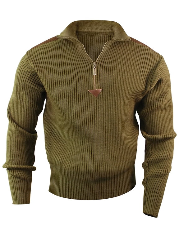 Quarter Zip Acrylic Commando Sweater - Olive Drab, 3X-Large