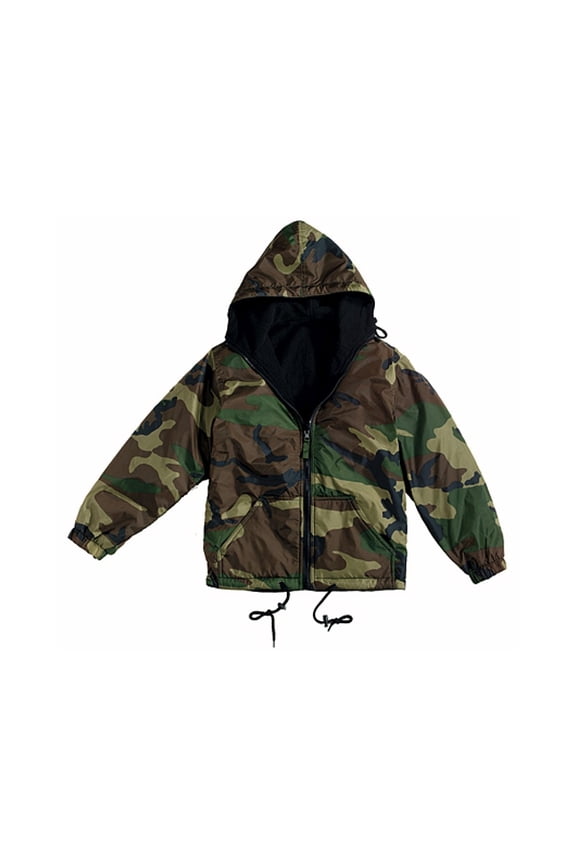9721 Men Reversible Lined Jacket with Hood, Woodland Camo - Small