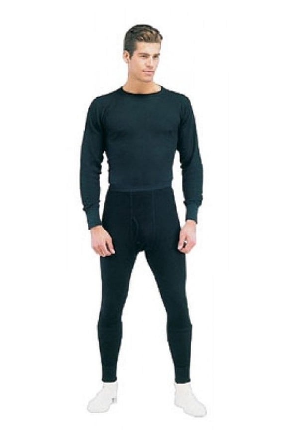 6522 Men Thermal Knit Underwear Top, Black - 2XL