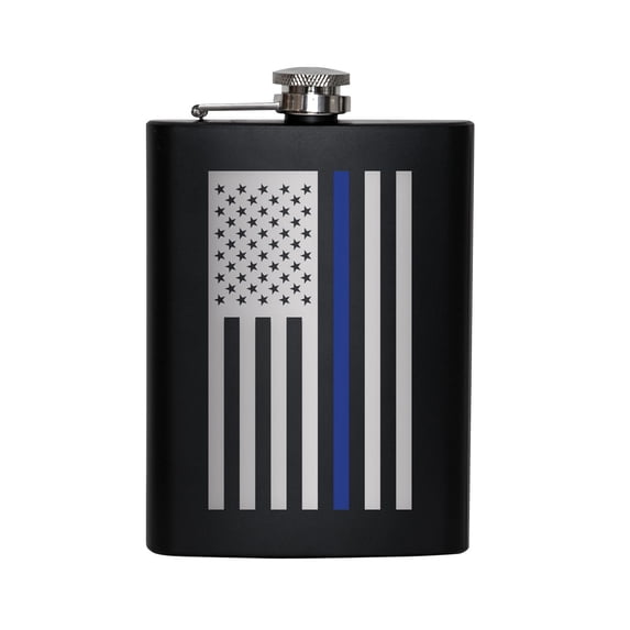 Rothco Thin Blue Line Flag 8 Oz. Flask, Black, One-Size