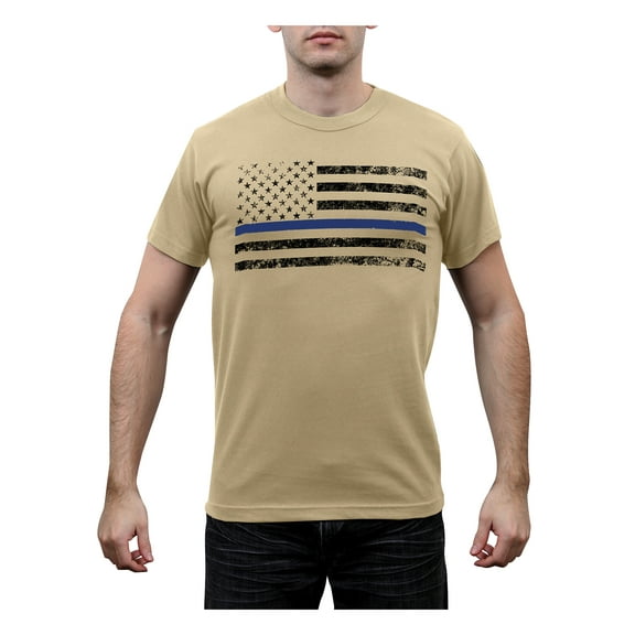 Rothco Thin Blue Line T-Shirt, Desert Sand w/ Black Flag